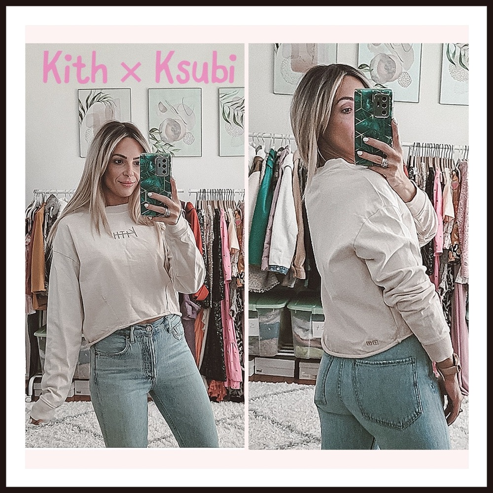 Kith × Ksubi blush pink cropped long sleeve sweatshirt top